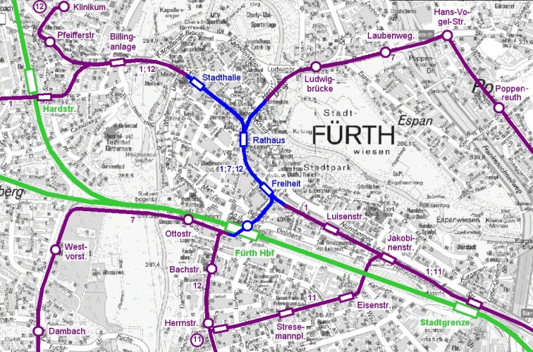 Variante 1 im Stadtplan