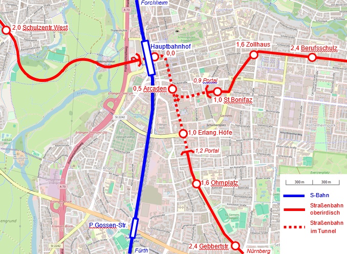 Stadtbahnnetz in Erlangen